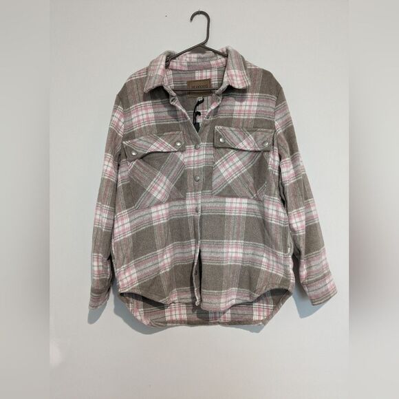 Anthropologie Blank NYC Cabin Fever Shacket Gray/Pink/White Size Medium NWT - Picture 6 of 10